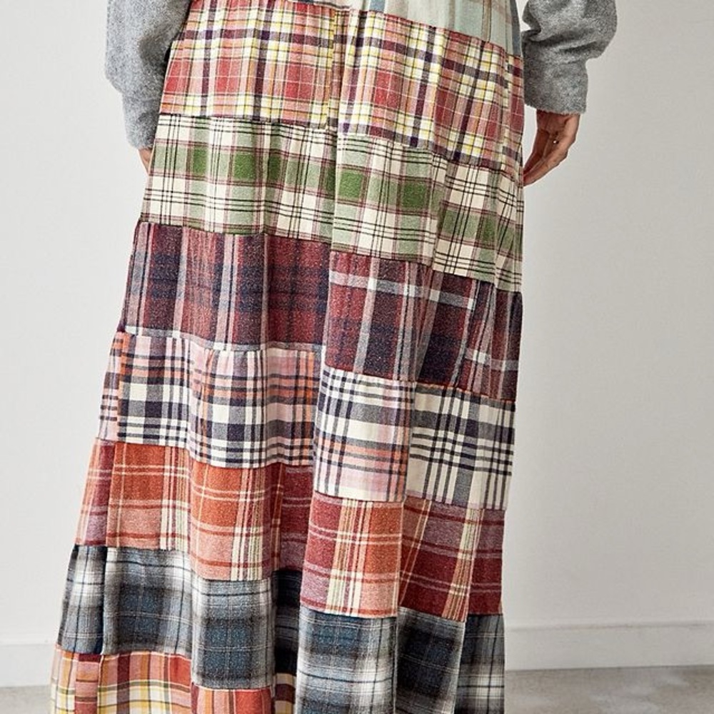 Plaid Patchwork Maxi Skirt